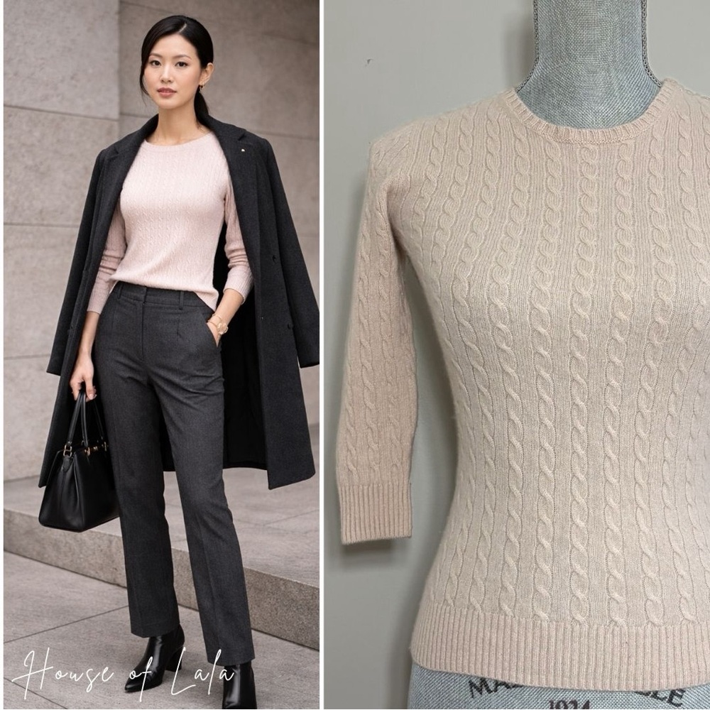 J Crew Cashmerew Black Label Blush Pink Cable Knit Sweater Top XXSml